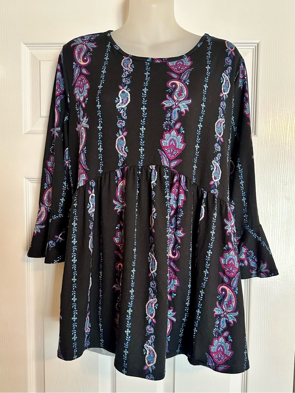 Agnes & Dora BabyDoll Paisley-Striped Bell Sleeve Peplum Top